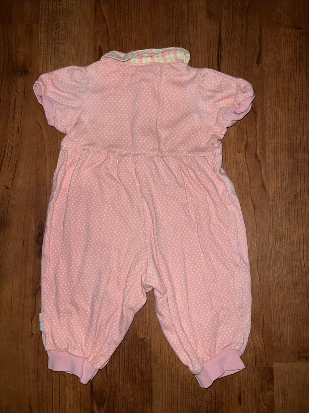 Vintage 🍋Lemon Embroidered Pink Polka Dot Infant Romper Pastel Plaid Collar 1998 - Picture 4 of 6